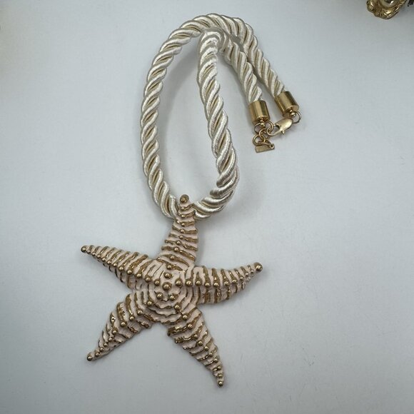 ZARA Women's Gold Textured Starfish Ivory Cord 20" Statement Necklace Coastal - Picture 7 of 9